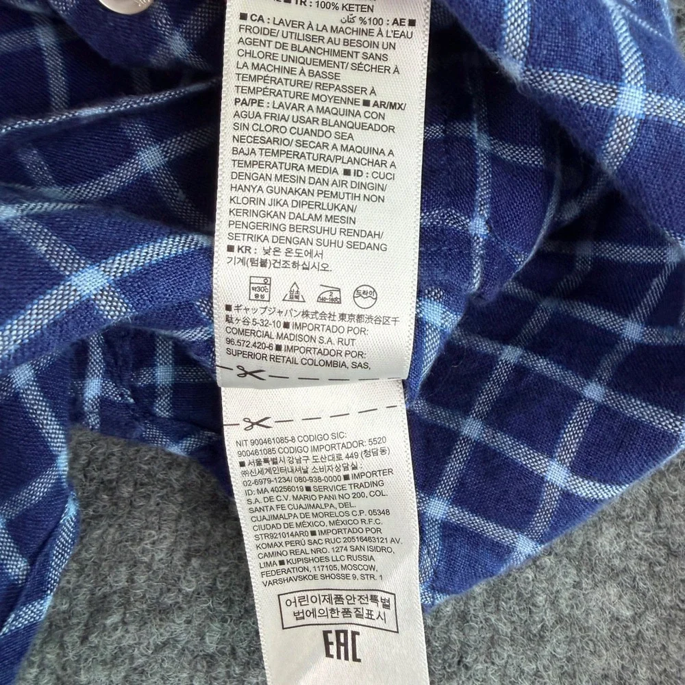 Banana Republic Camden Men Shirt‎ M 100$ Linen Windowpane Plaid Blue EUC